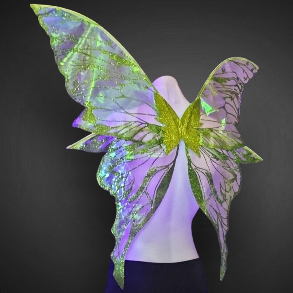 Custom UV Reactive Iridescent Fairy Wings Hand Painted Glow Cosplay Festival - Picture 5 of 12